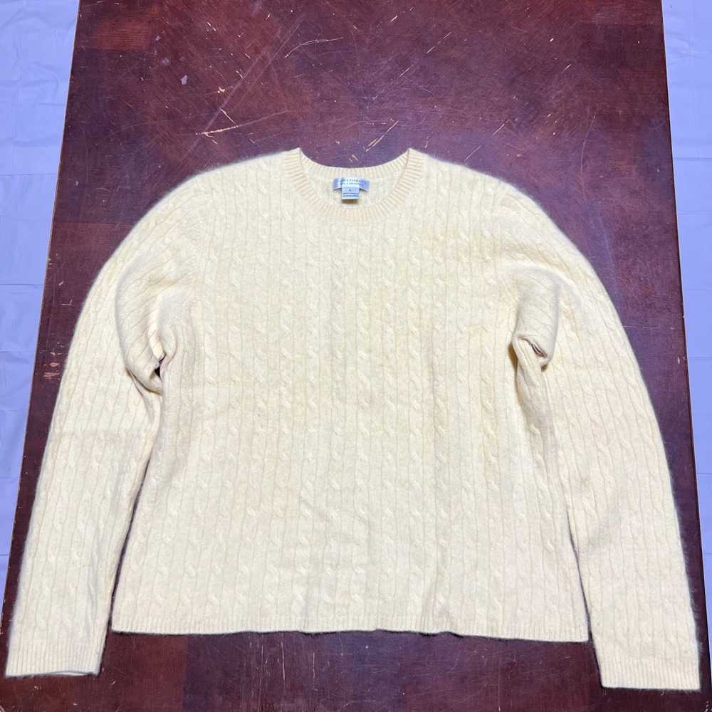 Investments Fine Cashmere Sweater Womens Large Yellow Cable Knit Crew Neck L